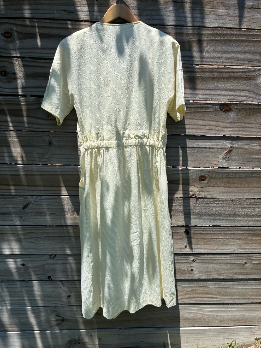 Vintage Yellow & White Seersucker Midi Dress Cottagecore Button Front Pockets M - Picture 3 of 9